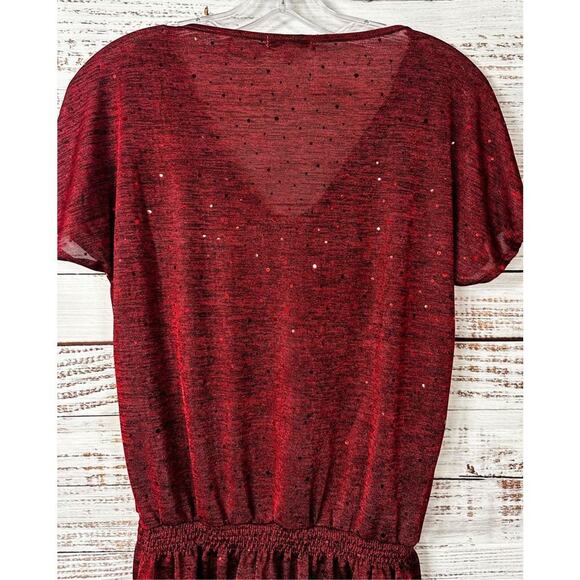 Halo Women's Polyester Spandex Sparkle Sequin Accent Pullover Top Red Medium - Picture 9 of 10